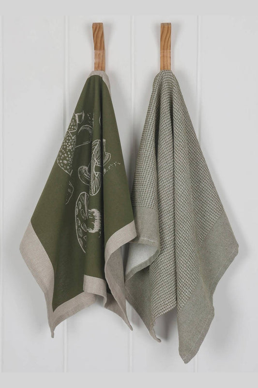 Mushroom Waffle Tea Towel Set - Green