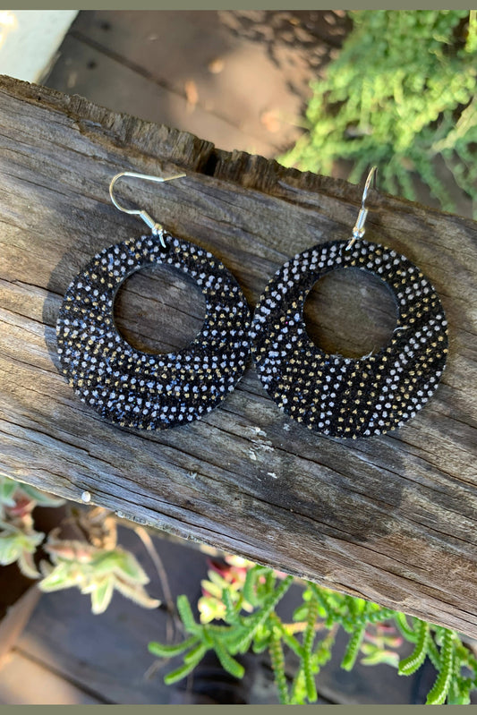 Black Sparkle Cork Leather Earrings