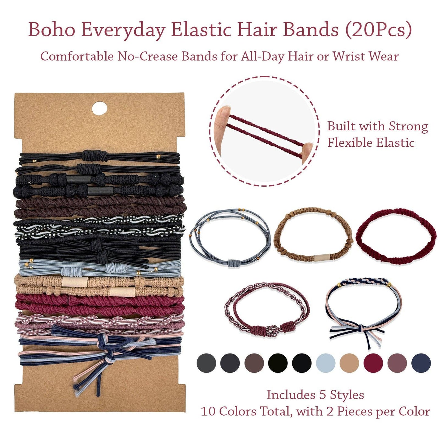 Wrapables Boho Hair Tie Bracelets: Neutral