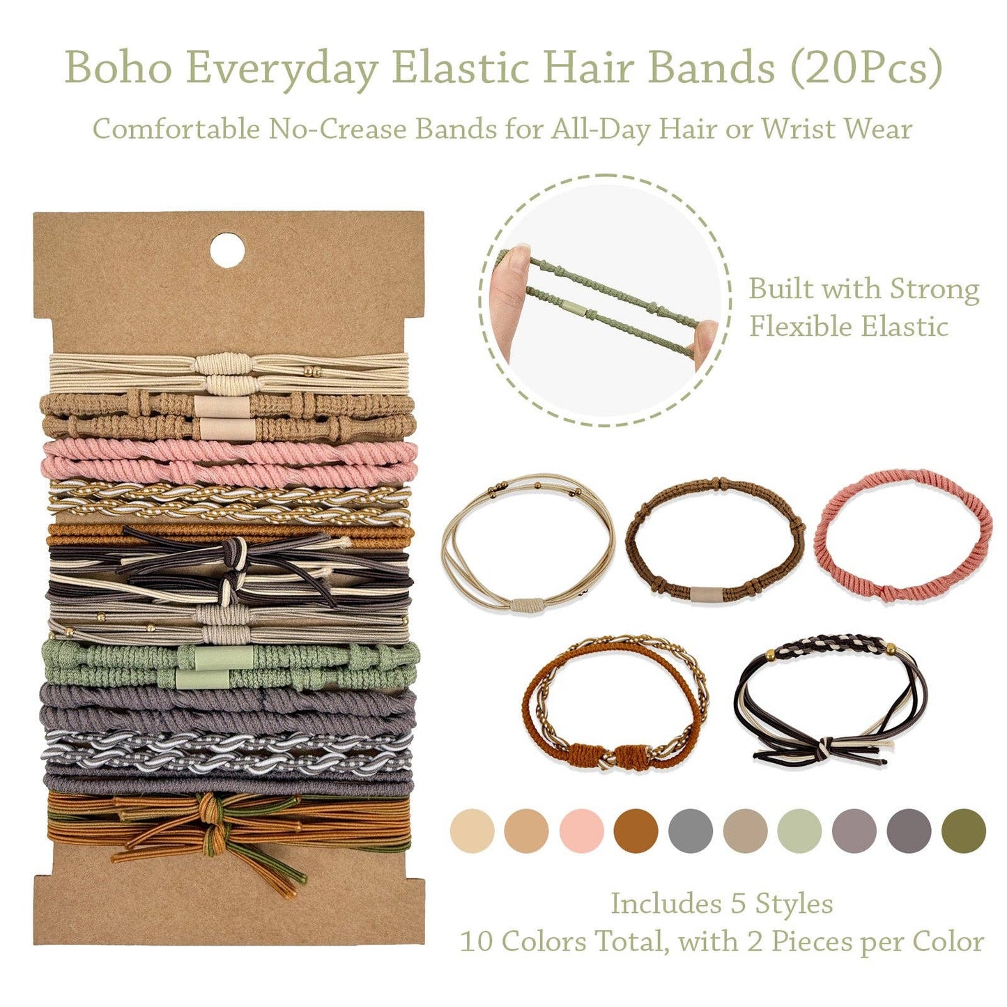 Wrapables Boho Hair Tie Bracelets: Neutral
