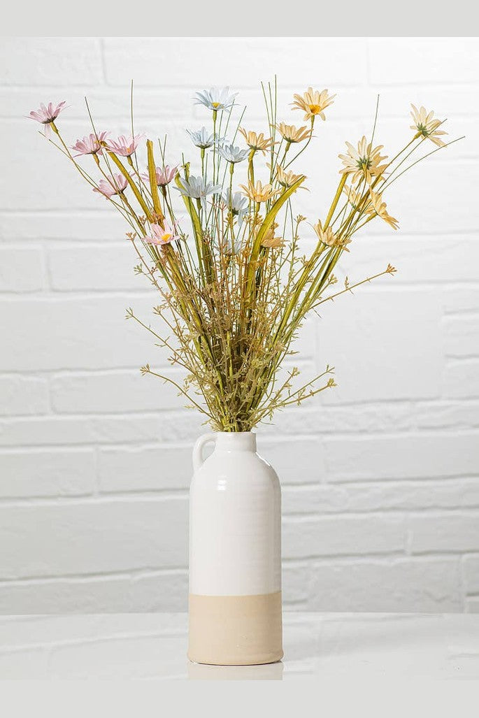 White & Natural Shiny & Matte Vase with Handle-9"H