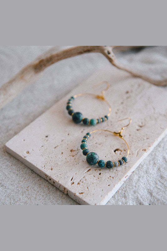 African Turquoise Harmony Gemstone Hoop Earrings