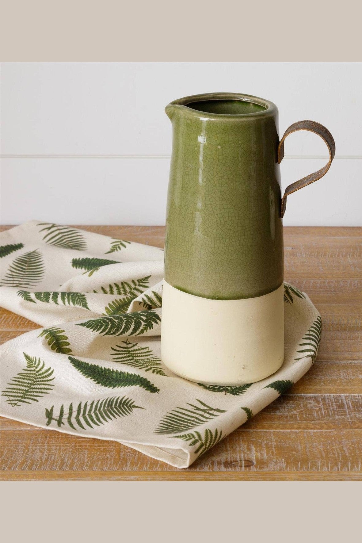 Pitcher - Green Crackle With Metal Handle