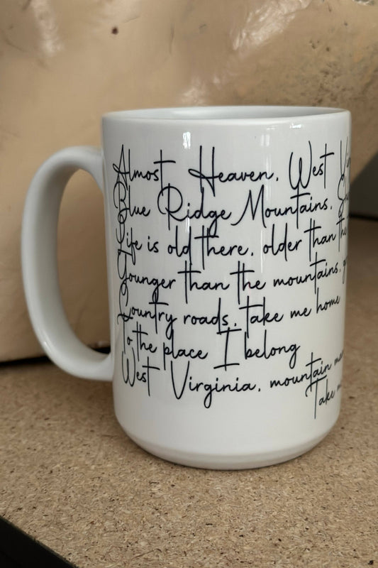 Denver "Country Roads" Lyrics Coffee Mug