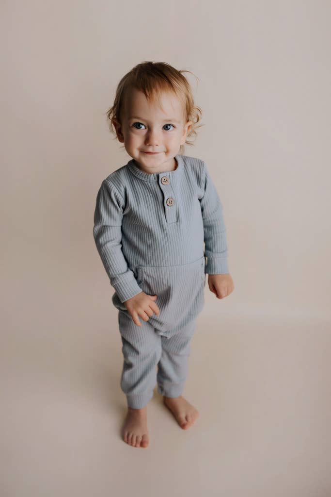 Robbins Egg Baby Ribbed Playsuit with Pockets: 12-18 Months