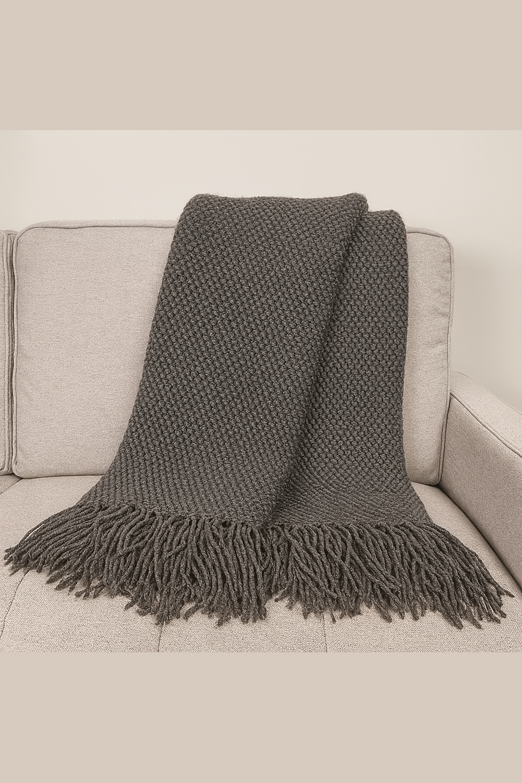 Knit Textured Throw Blanket with Fringe