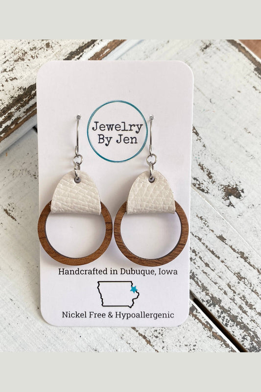 Cream Wood Hoop Earrings