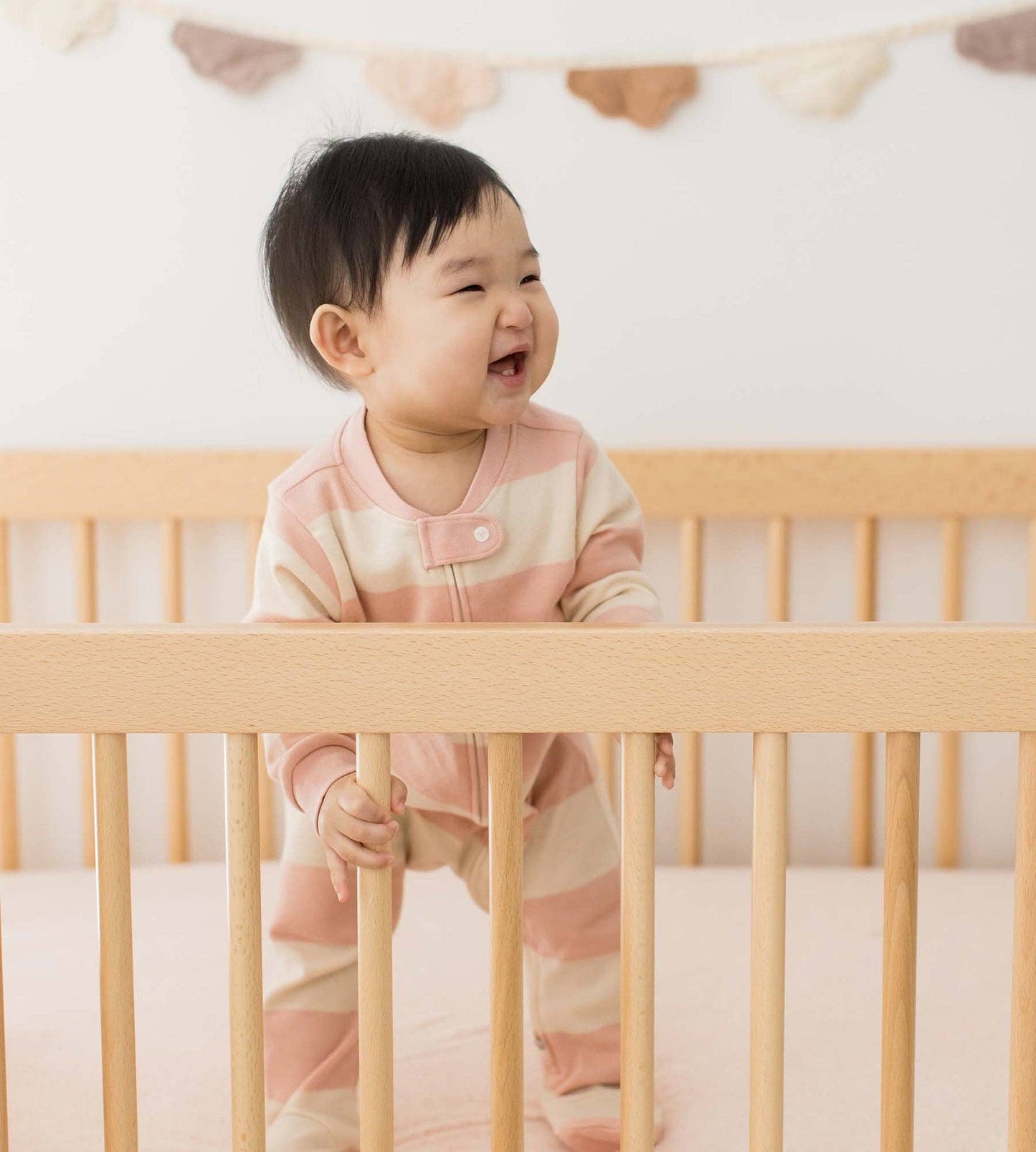 Rugby Stripe Organic Cotton Sleep & Play - Pink Sand / 3-6 Months
