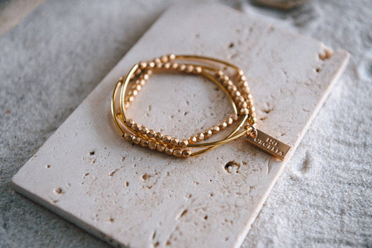 Gold Beaded Triple Wrap Bracelet