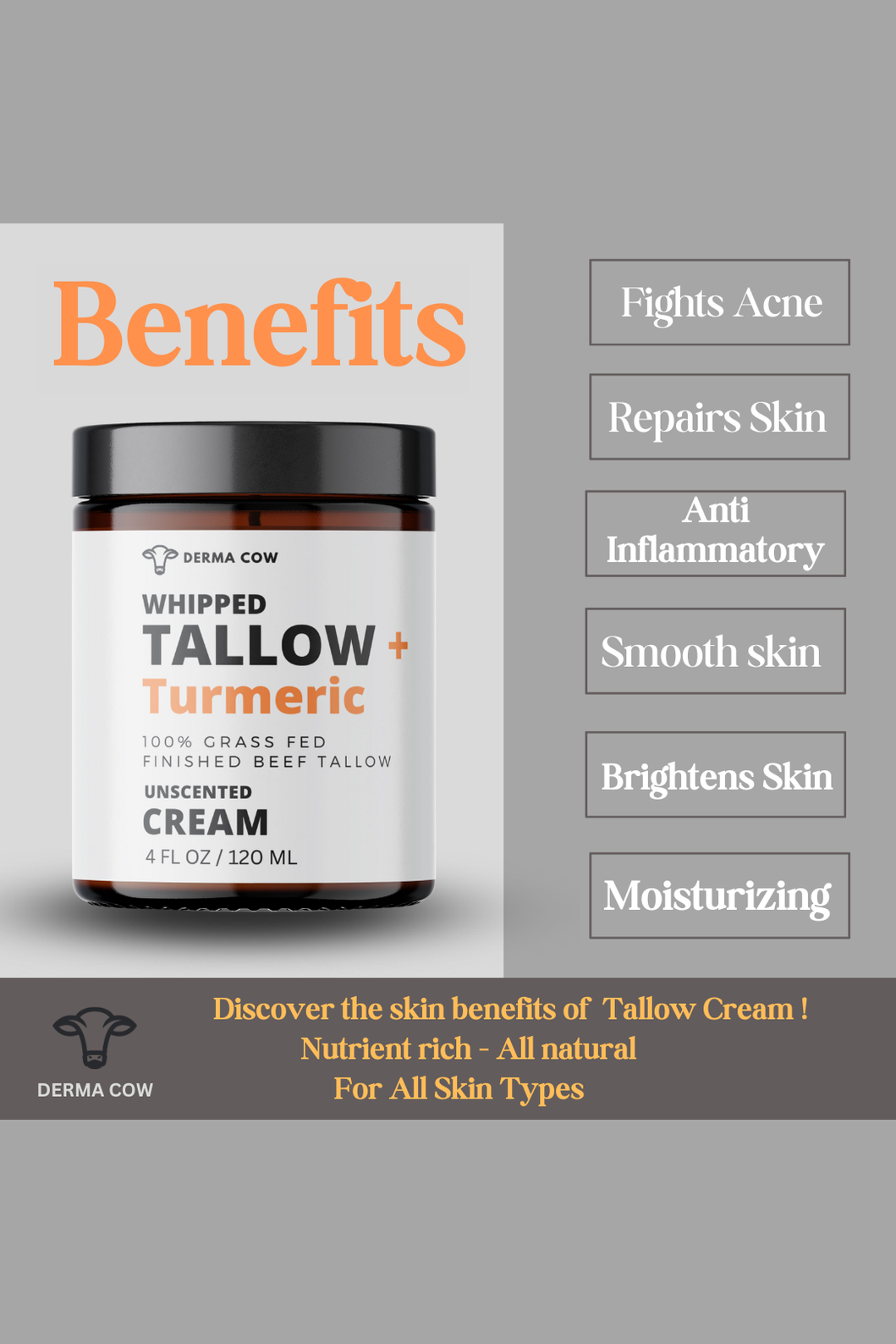 Whipped Tallow Cream + Turmeric , For Face and Body