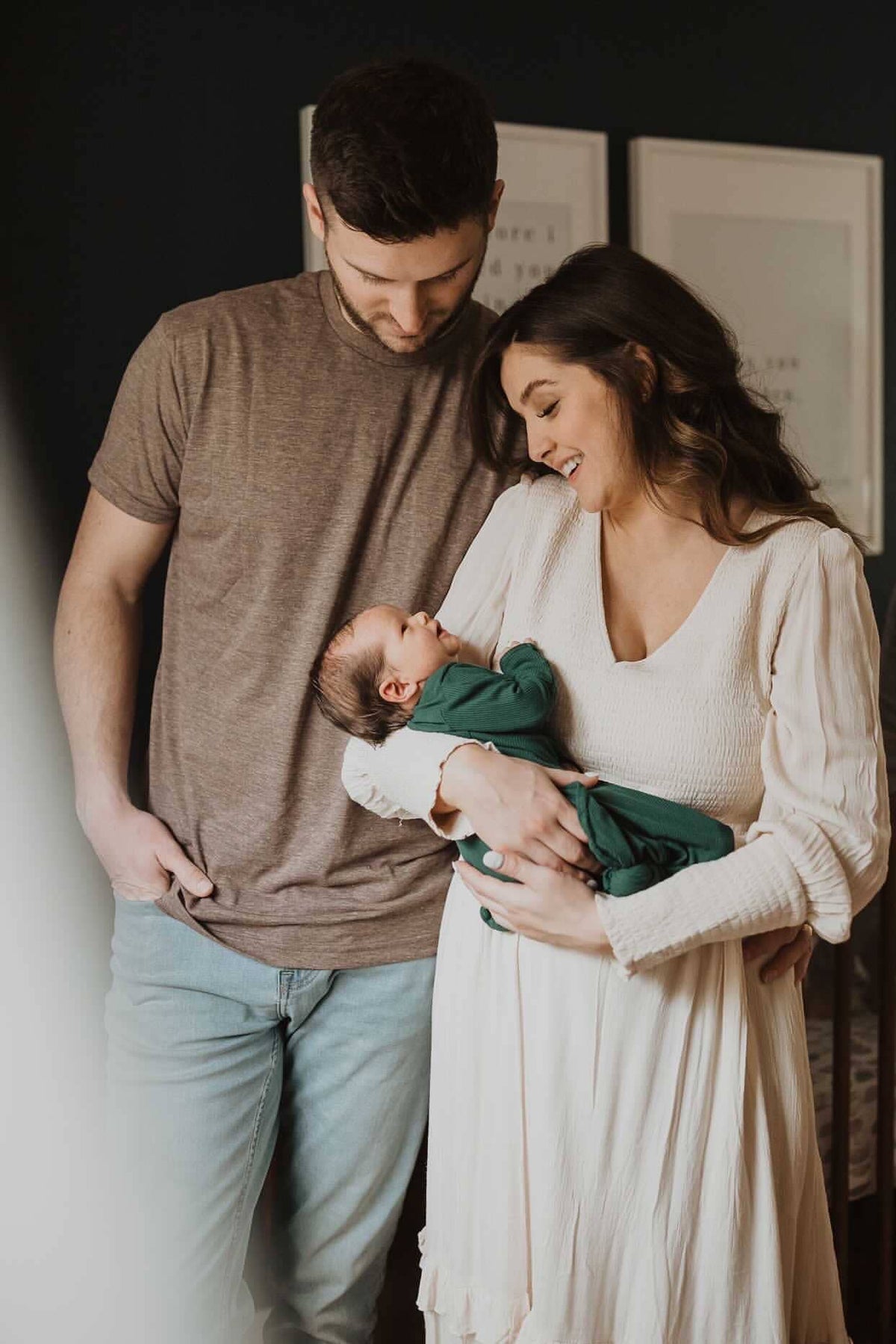 Forest Green Ribbed Knotted Newborn Baby Gown Sleepwear: Gown