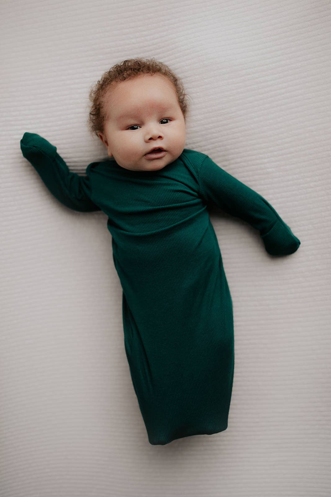 Forest Green Ribbed Knotted Newborn Baby Gown Sleepwear: Gown