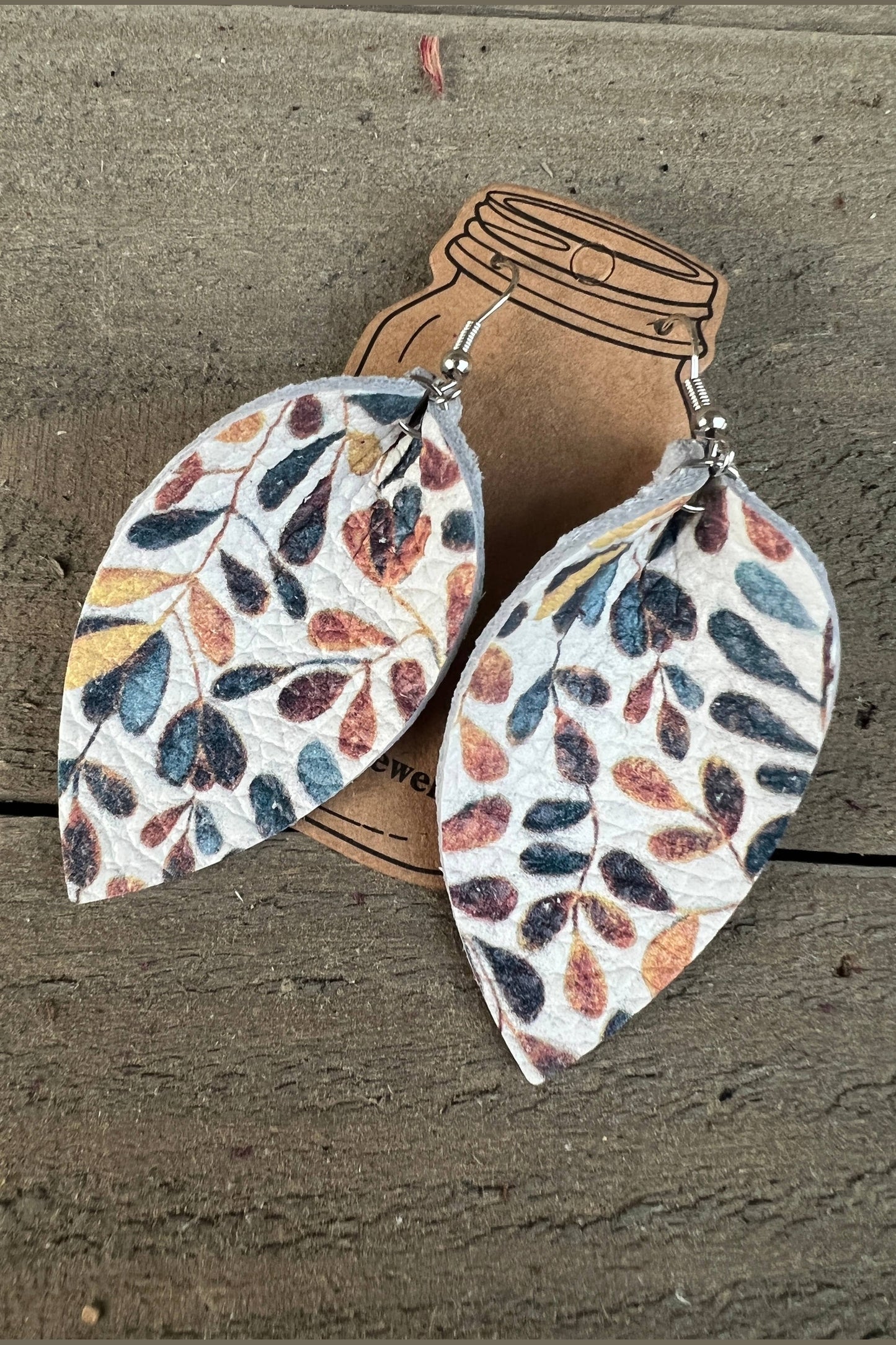 Blue and Rust Lead Leather Earrings