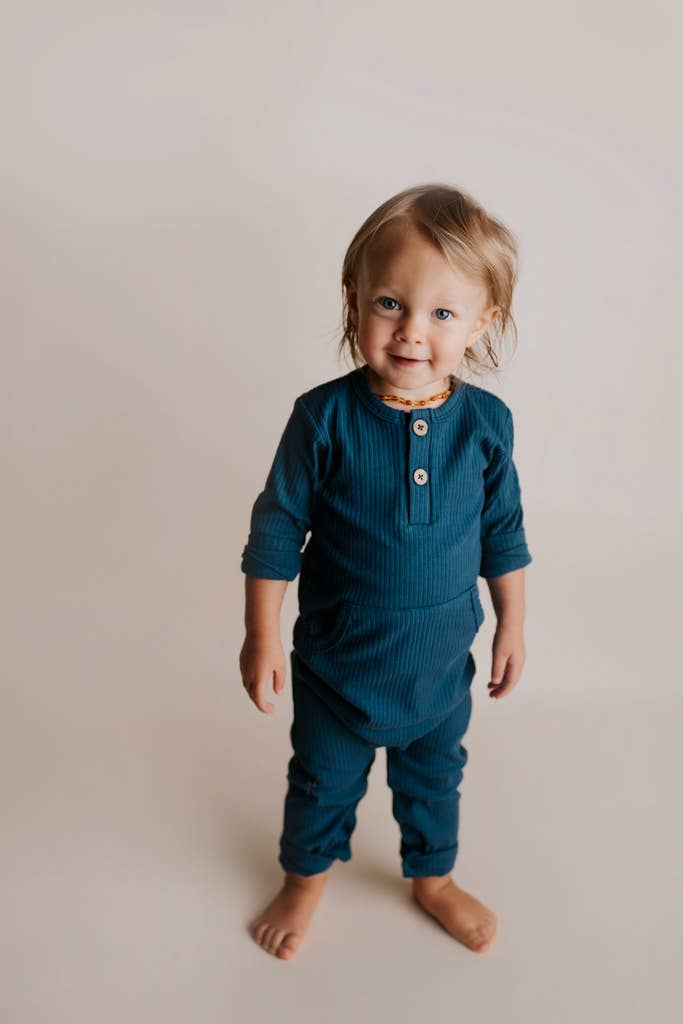 Robbins Egg Baby Ribbed Playsuit with Pockets: 12-18 Months