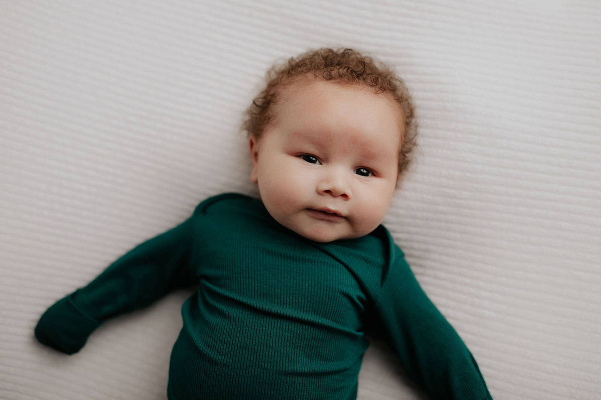 Forest Green Ribbed Knotted Newborn Baby Gown Sleepwear: Gown