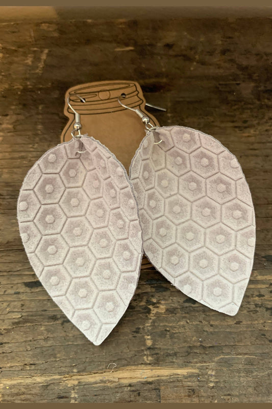 Cream Honeycomb Textured Leather Earring