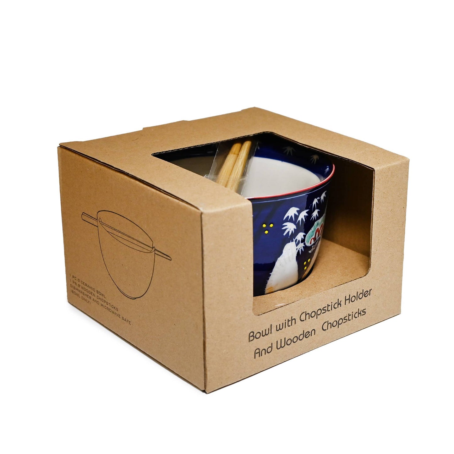 Cranes & Pines Mira 5" Ramen Bowl w/ Chopsticks