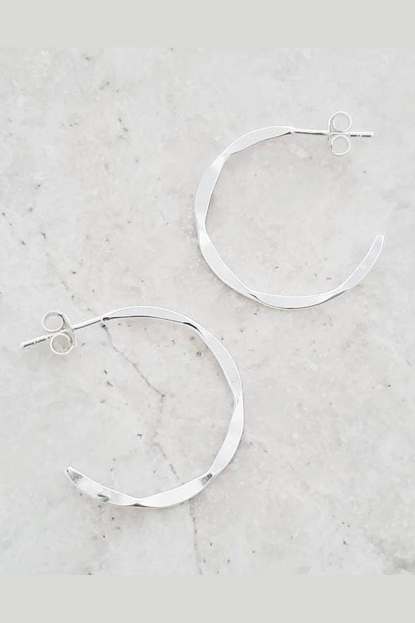 Silver Hammered Hoops Earrings
