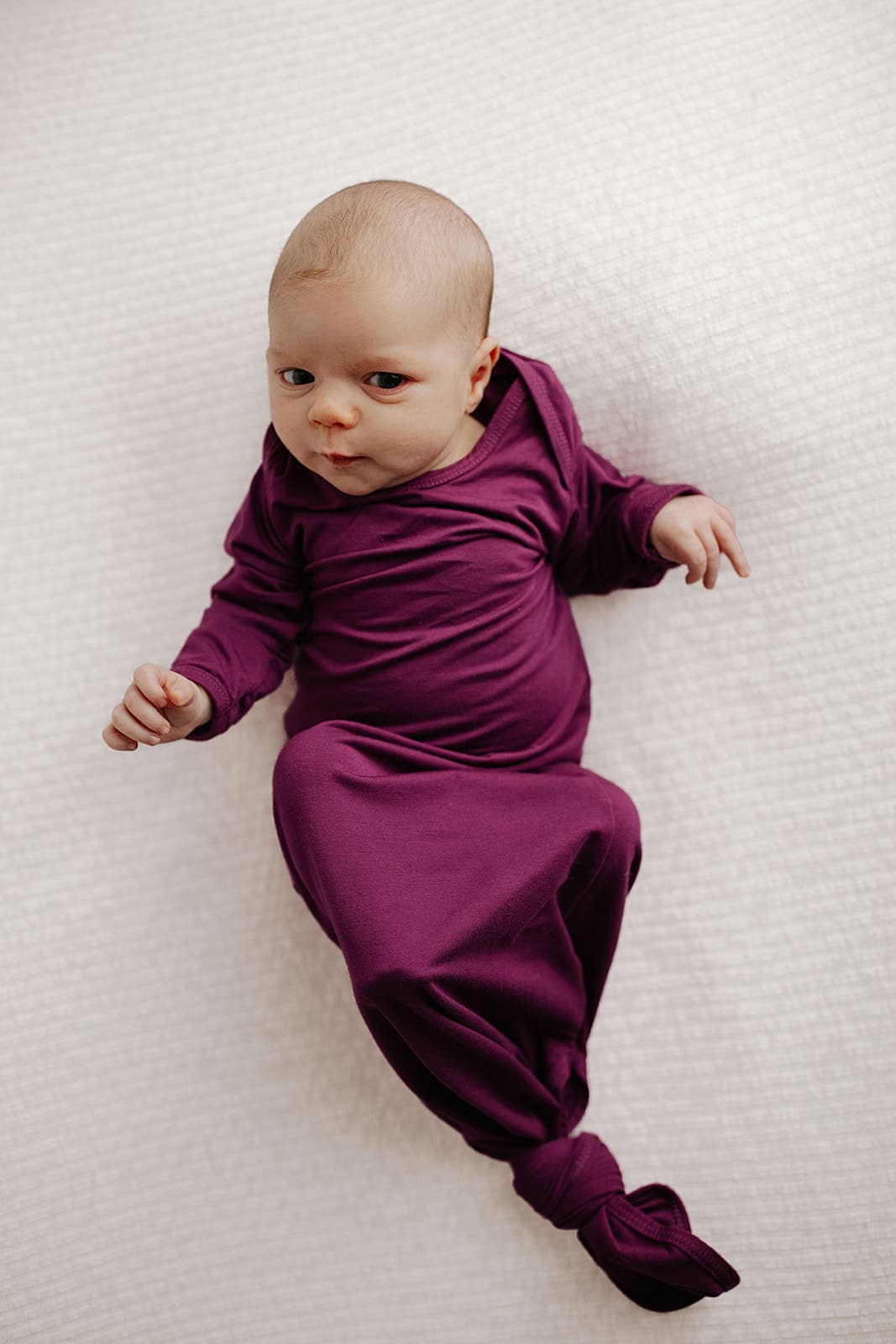 Plum Purple Knotted Newborn Baby Gown : Plum Gown With Bow