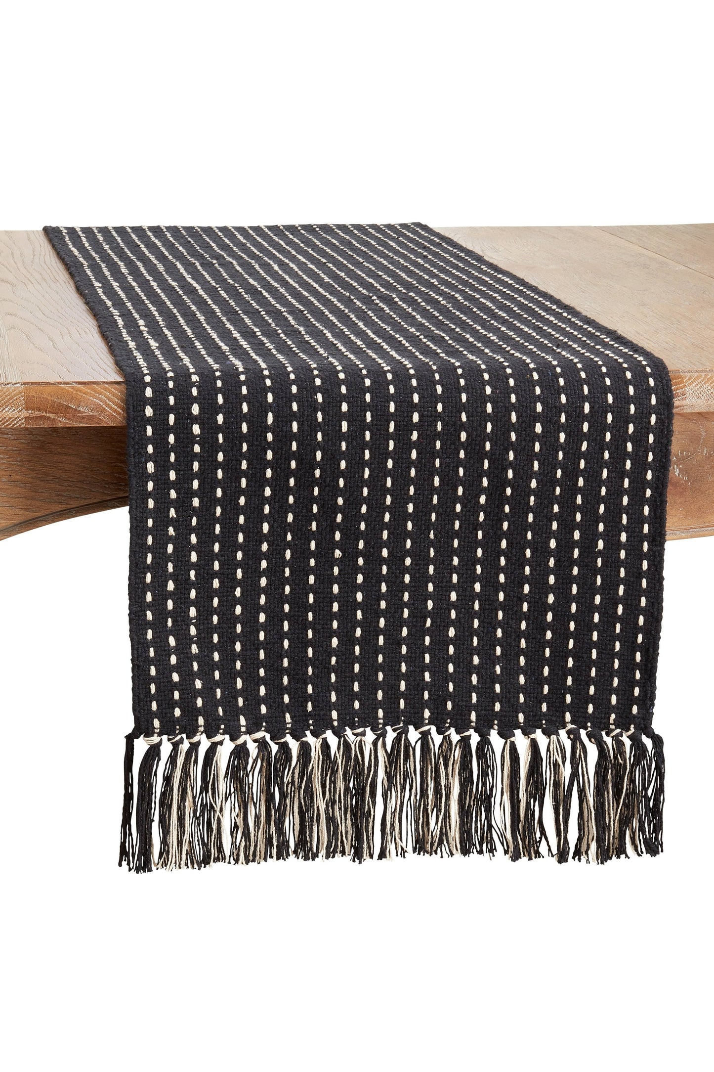 Stitched Fringe Runner: Black