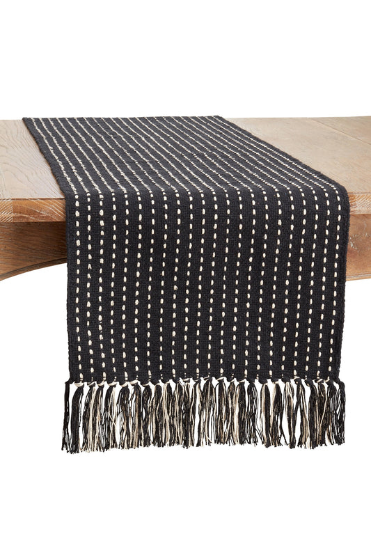Stitched Fringe Runner: Black