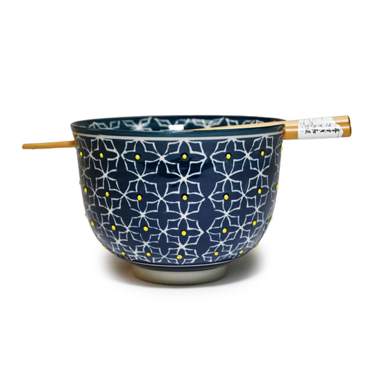 Navy Star Pattern Mira 5" Ramen Bowl w/ Chopsticks