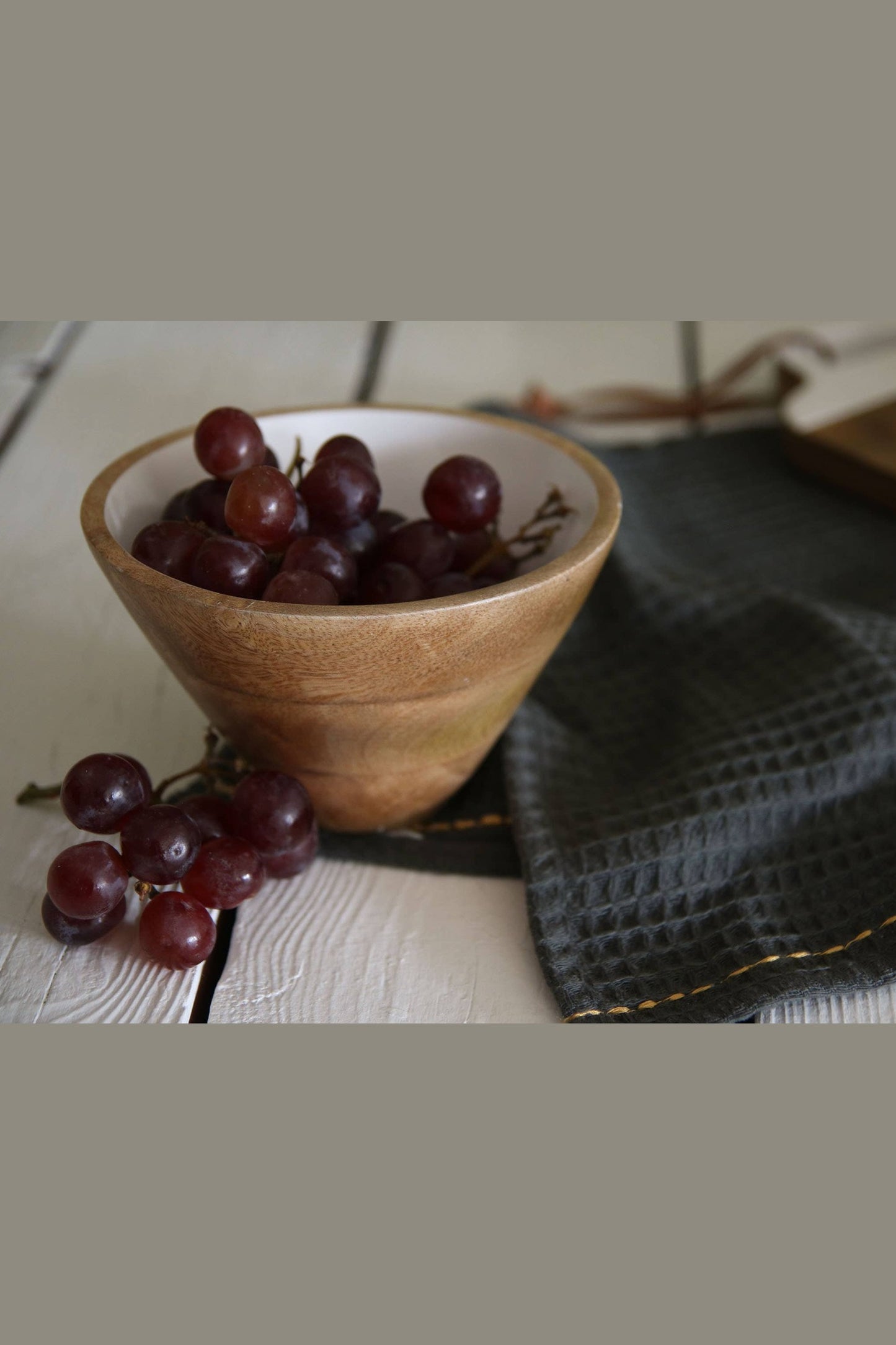 Mabel White Enamel Interior Natural Wood Serving Dip Bowl