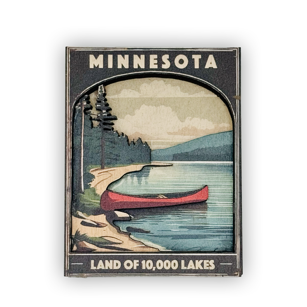 Minnesota Vintage Canoe North Woods 4 Layer Wood Magnet