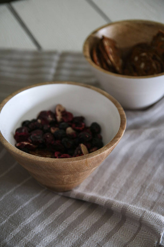 Mabel White Enamel Interior Natural Wood Serving Dip Bowl