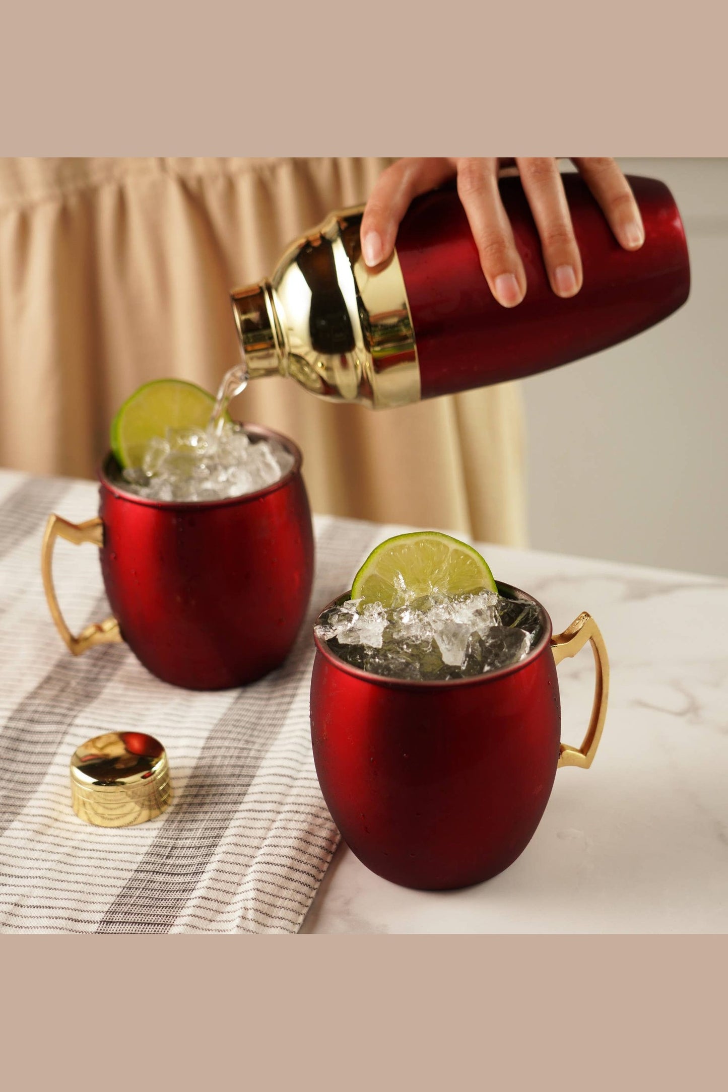 Mule Set - Red and Gold Plated Shaker and Moscow Mule Mugs