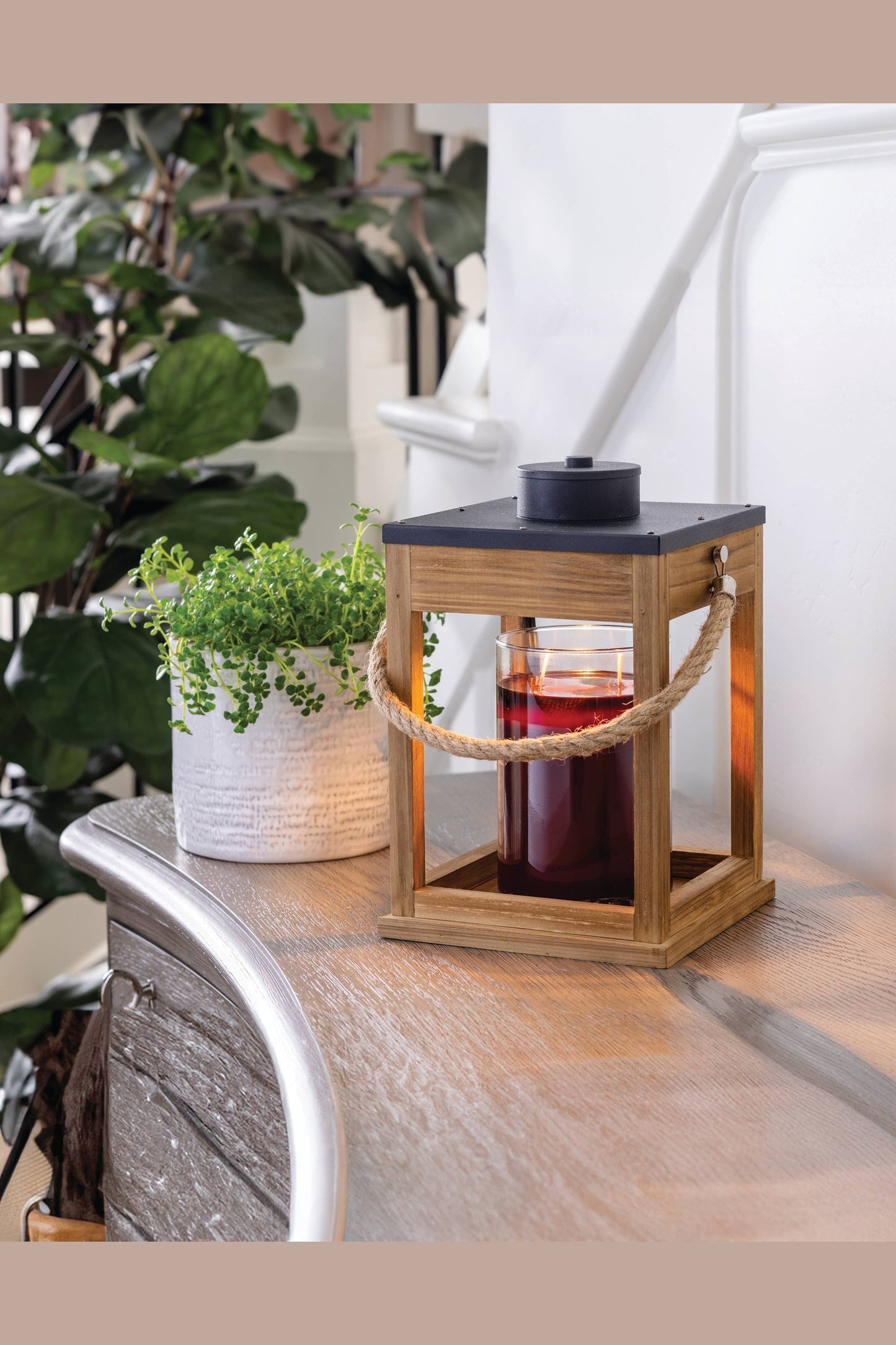 Wood & Rope Candle Warmer Lantern