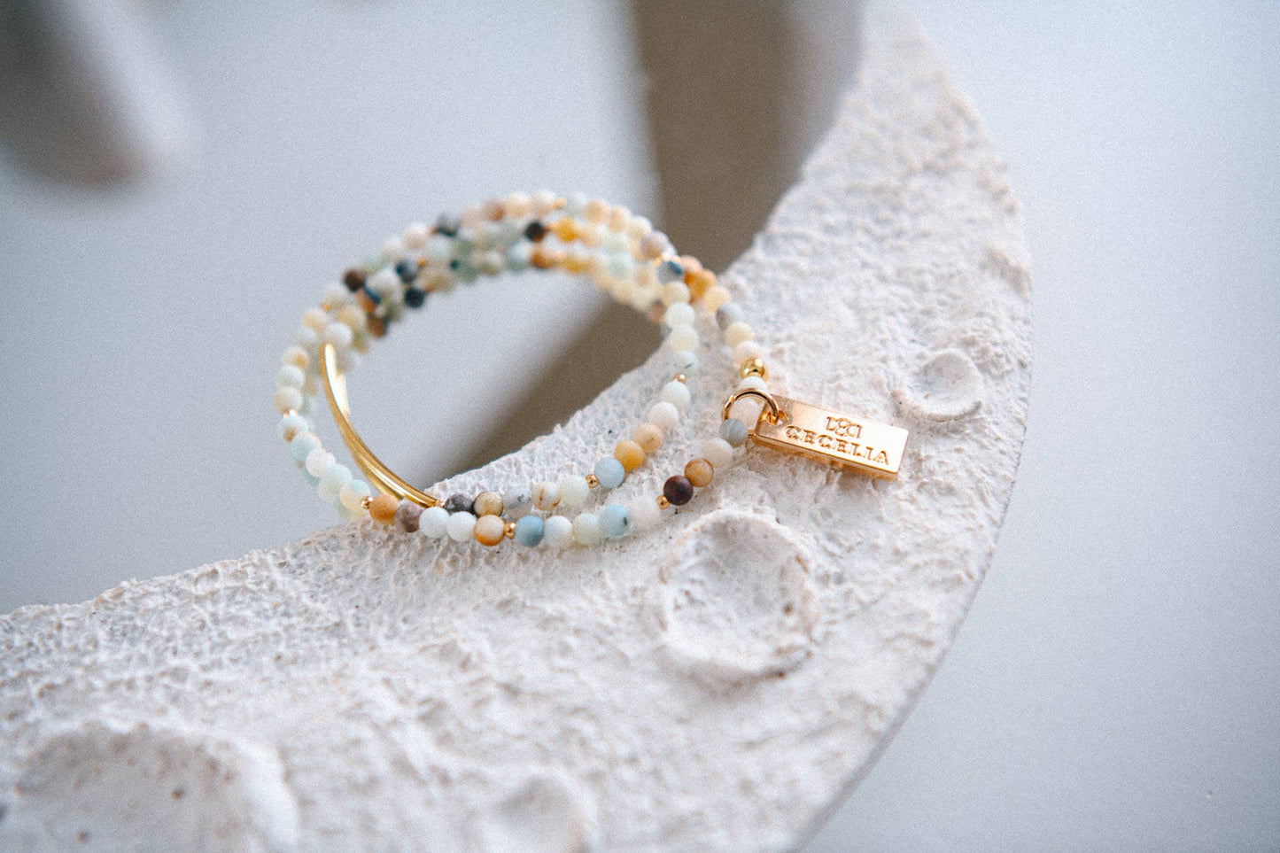 African Turquoise Genuine Gemstone and Gold Double Wrap Bracelet