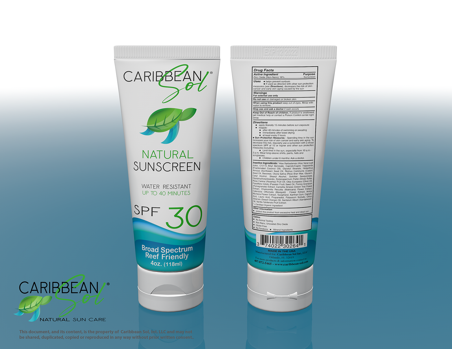Caribbean Sol Natural Sunscreen SPF 30 - 4oz