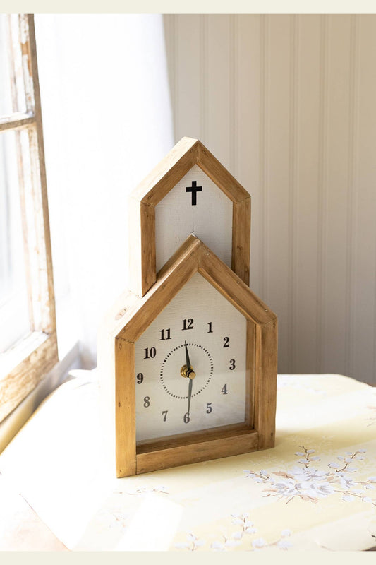 Mel Church Tabletop Clock Wood with Steeple