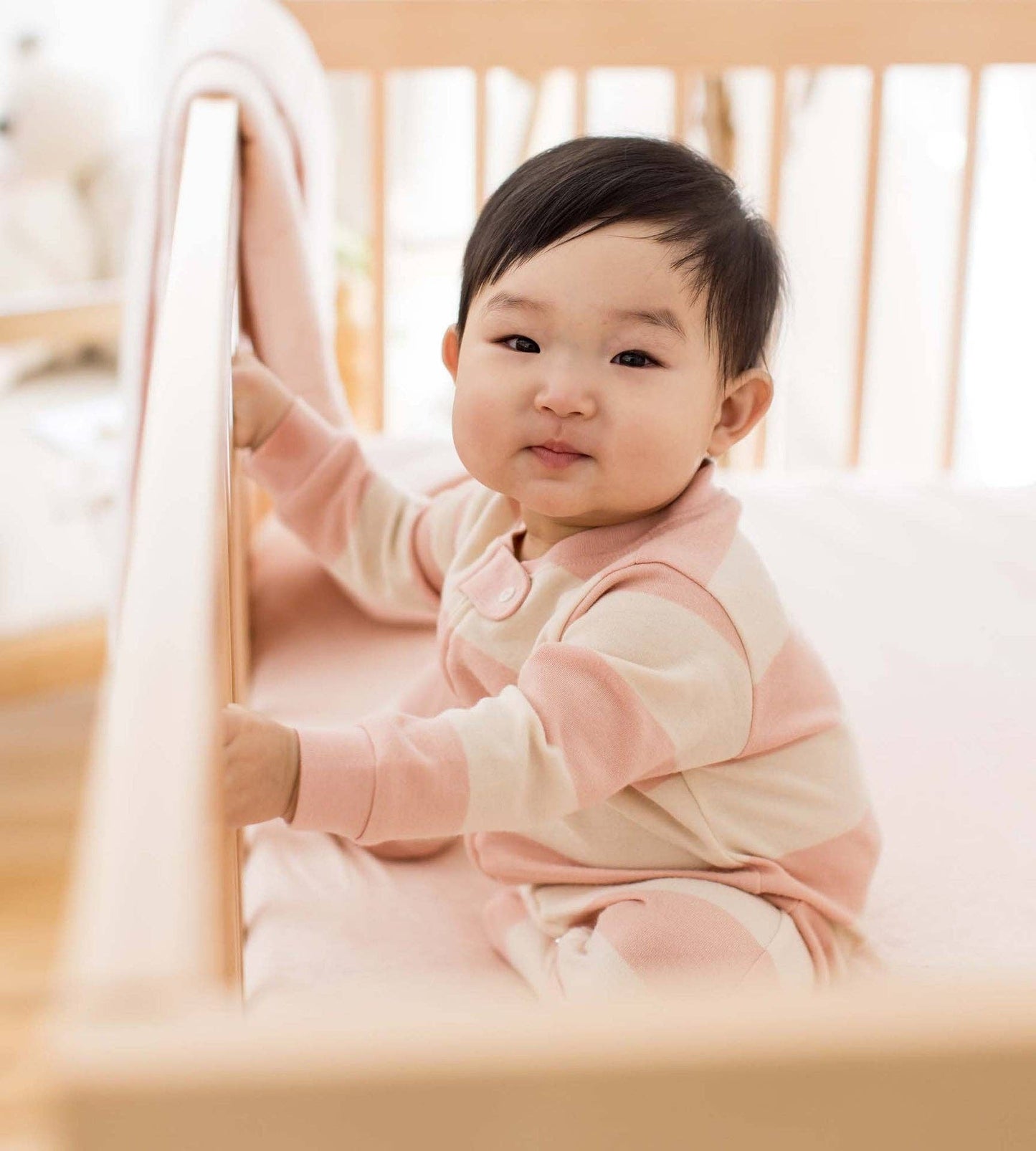 Rugby Stripe Organic Cotton Sleep & Play - Pink Sand / 3-6 Months