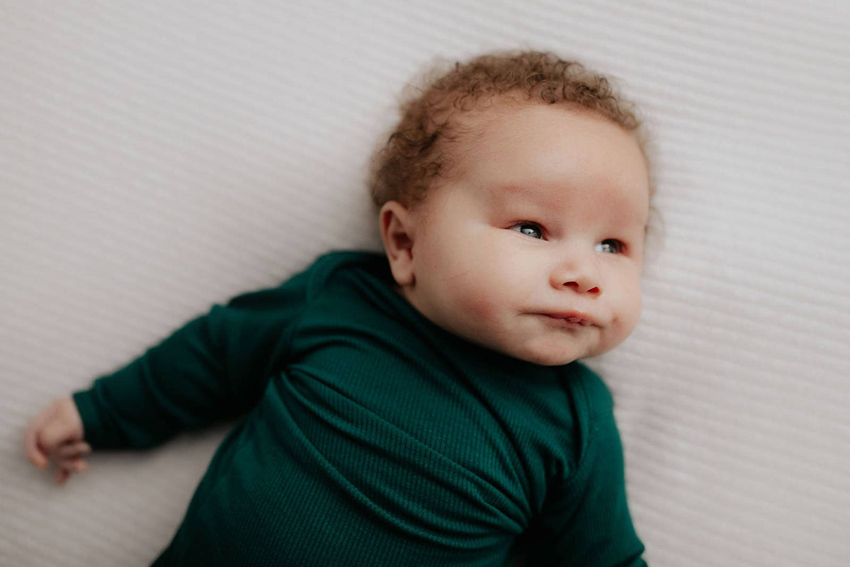 Forest Green Ribbed Knotted Newborn Baby Gown Sleepwear: Gown