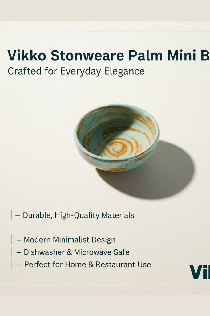 Vikko Stoneware Palm Mini Bowl Light Blue with Brown Rim